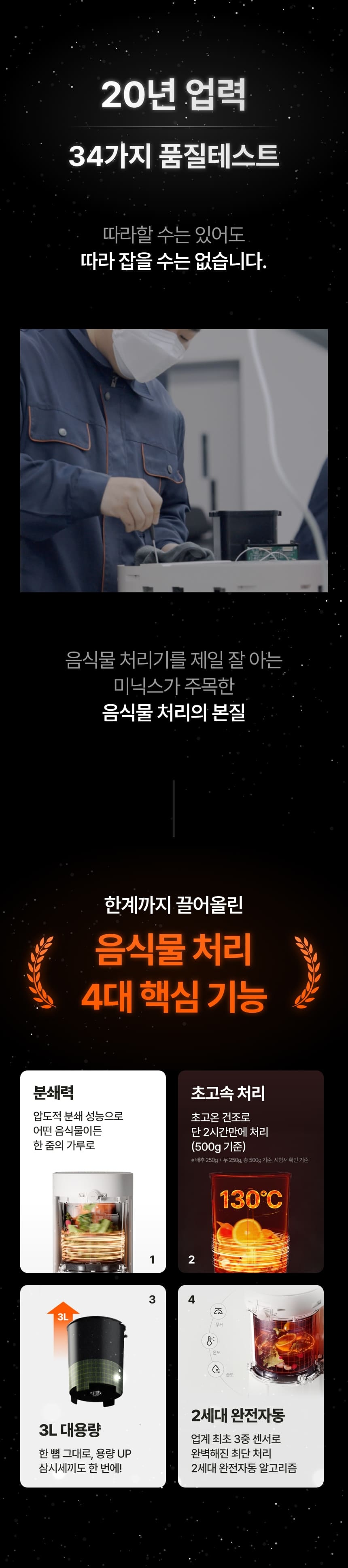 미닉스 브랜드 스토어 미닉스 음식물 처리기 더플렌더 MAX 가정용 분쇄기 건조기 3L MNFD-200G